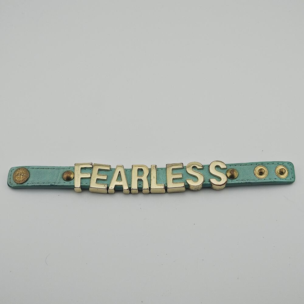 BGBG Generation Fearless Slide Charm Bracelet Aqua Blue Leather Band Y2K Style